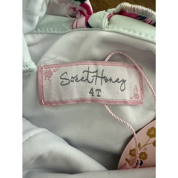 NWT SweetHoney Mary One Piece Swimsuit Regal Roses Pink Ruffle Floral Green 4T - Picture 6 of 9
